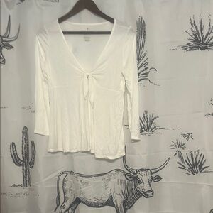 American Eagle Outfitters White 3/4 Sleeve Blouse with Tie Front